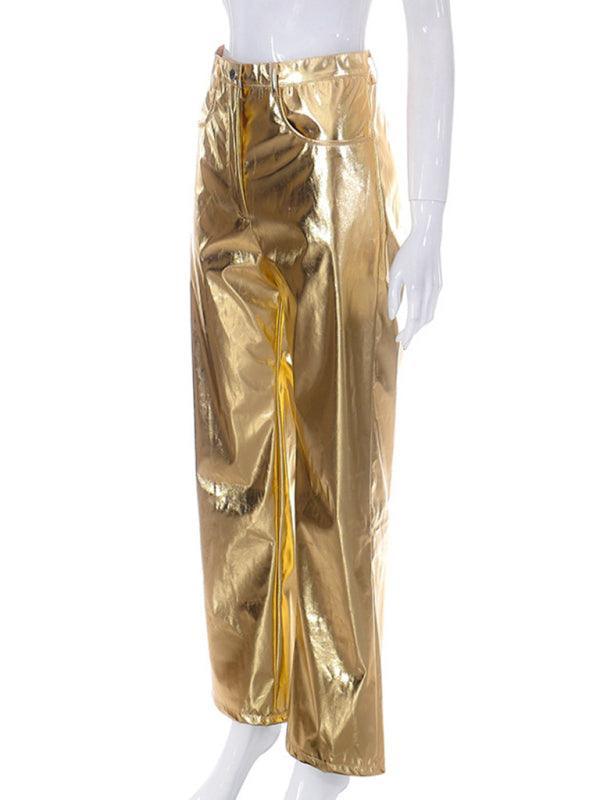 Alison Fashion High Waist PU Leather Candy Color Casual Pants - Vestir en Moda