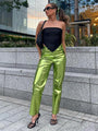 Alison Fashion High Waist PU Leather Candy Color Casual Pants - Vestir en Moda
