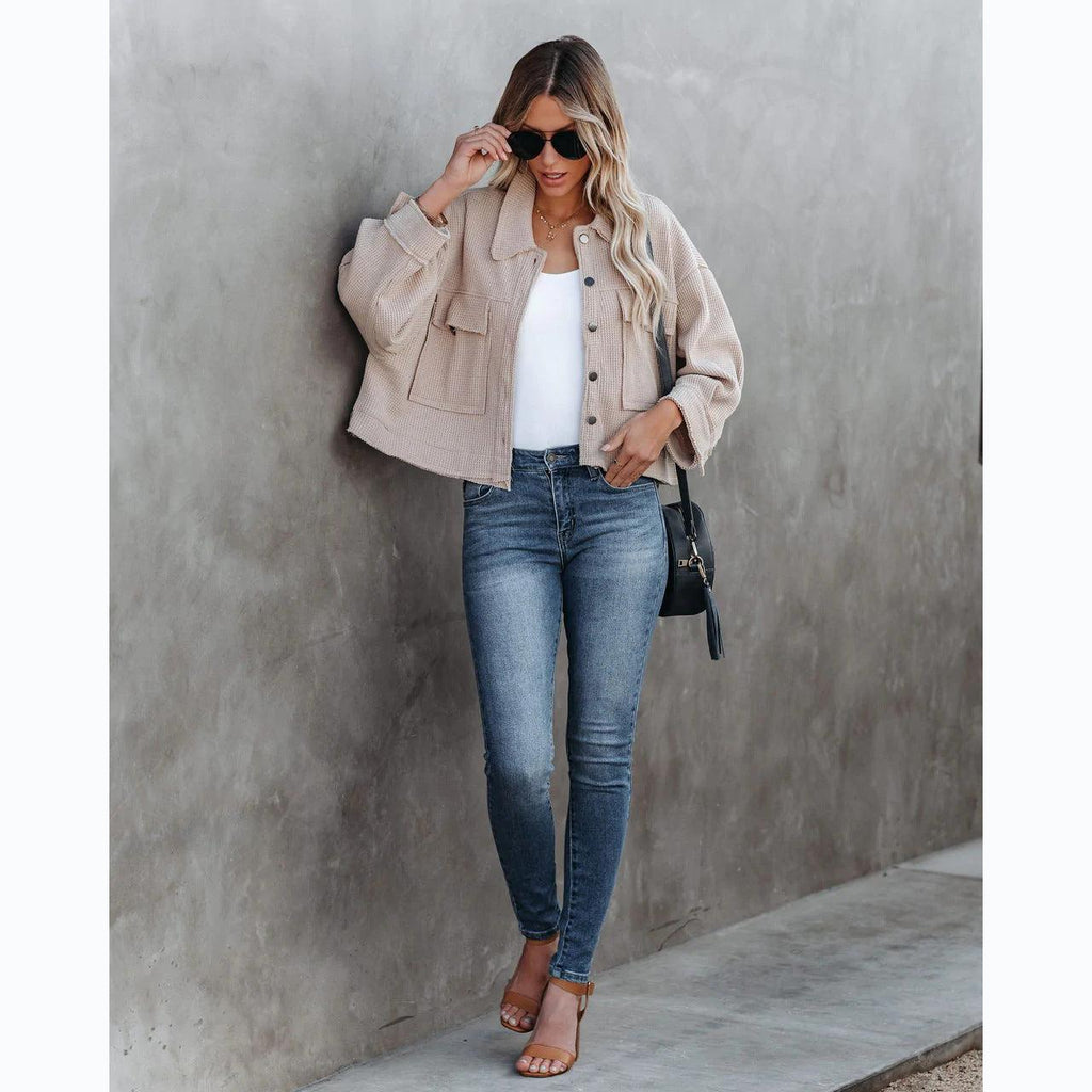 Alison Sexy Loose Solid Casual Shacket Winter Jacket - Vestir en Moda