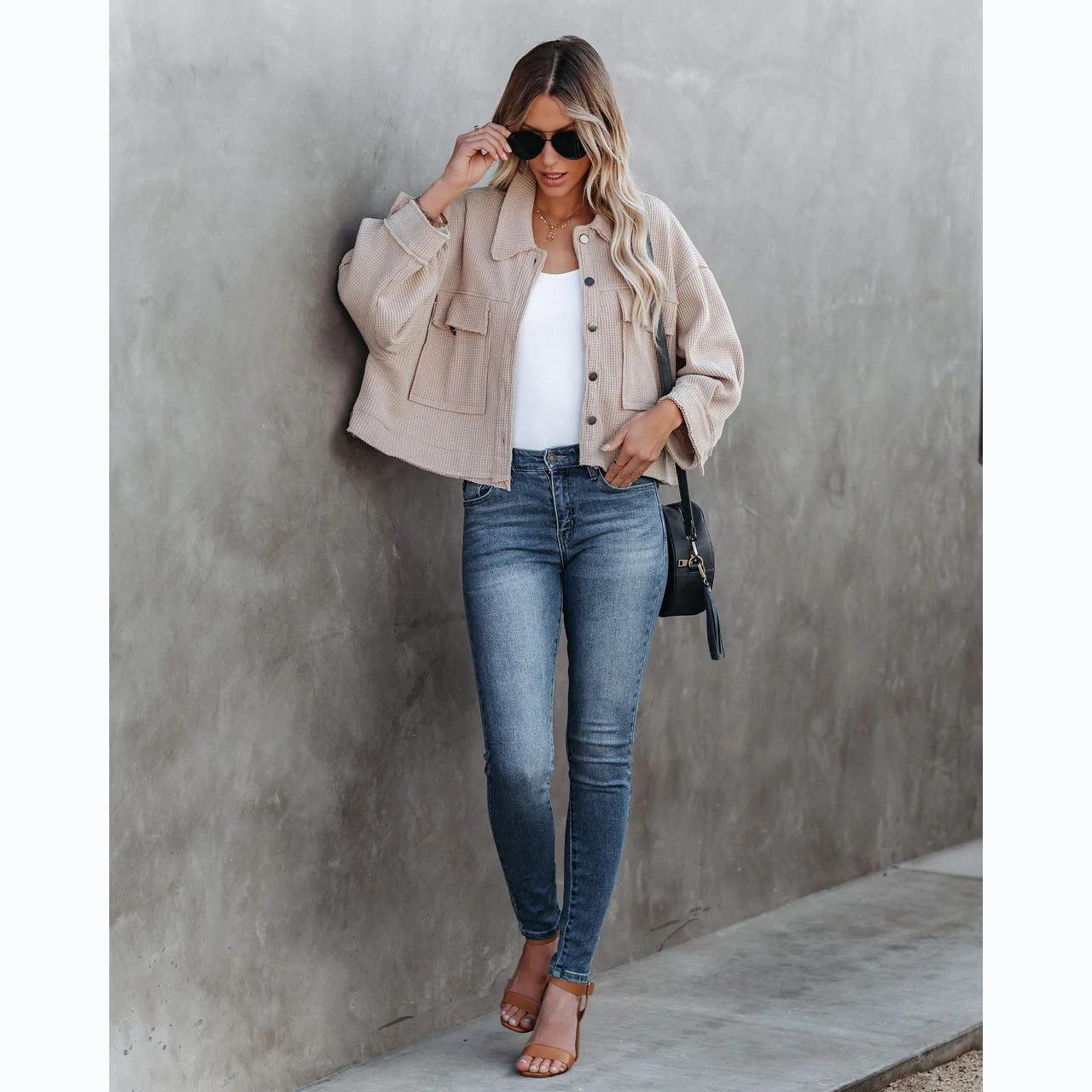Alison Sexy Loose Solid Casual Shacket Winter Jacket - Vestir en Moda