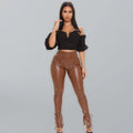 Alondra Vegan PU Leather Pants With Adjustable Suspender Straps Slit - Vestir en Moda