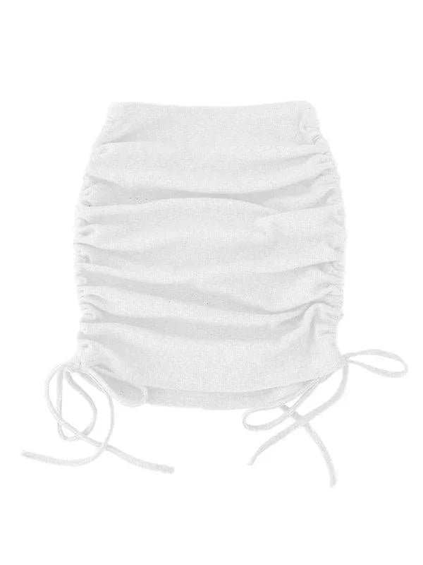 Alora Solid Color Ruched Drawstring High Waist Mini Skirt - Vestir en Moda