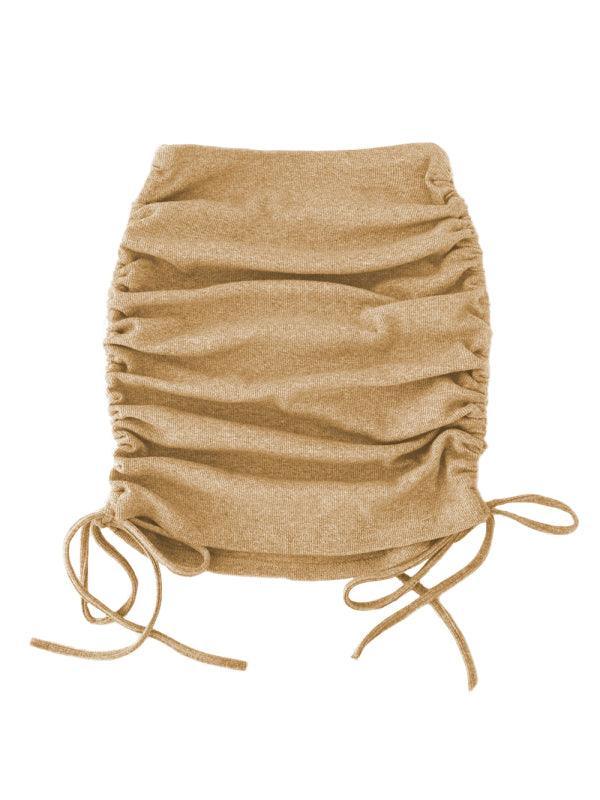 Alora Solid Color Ruched Drawstring High Waist Mini Skirt - Vestir en Moda
