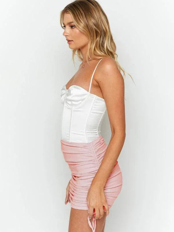 Alora Solid Color Ruched Drawstring High Waist Mini Skirt - Vestir en Moda