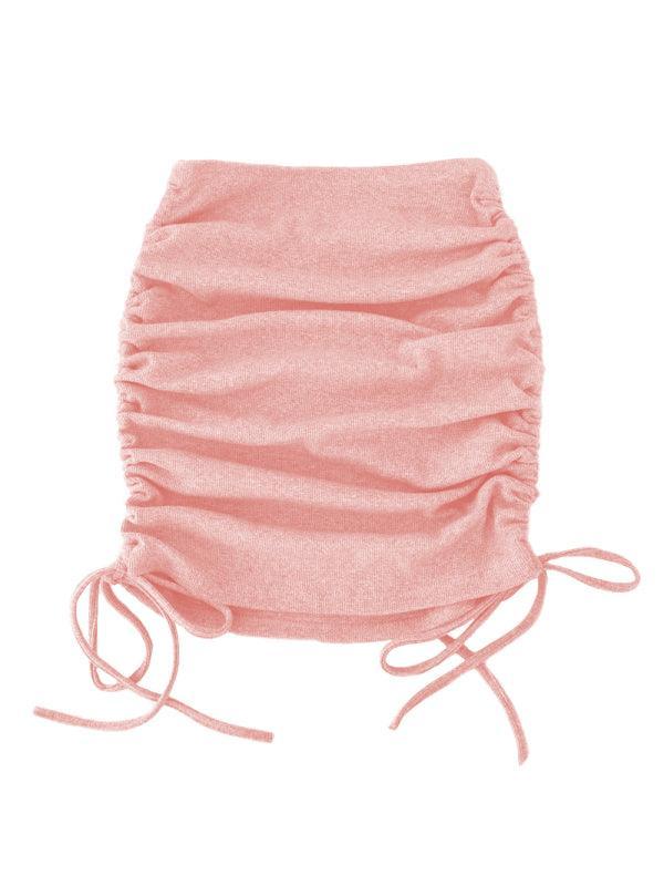 Alora Solid Color Ruched Drawstring High Waist Mini Skirt - Vestir en Moda