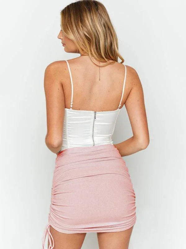 Alora Solid Color Ruched Drawstring High Waist Mini Skirt - Vestir en Moda