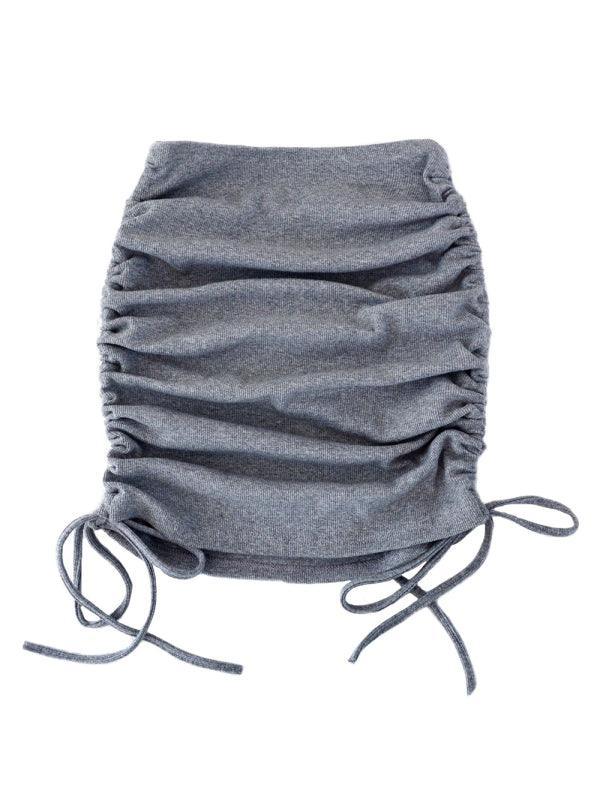 Alora Solid Color Ruched Drawstring High Waist Mini Skirt - Vestir en Moda