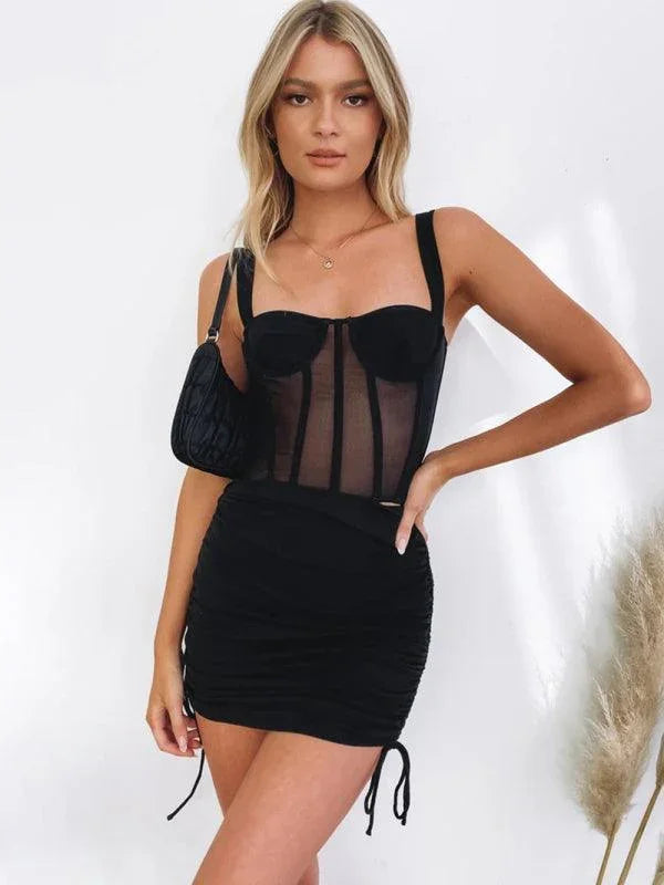 Alora Solid Color Ruched Drawstring High Waist Mini Skirt - Vestir en Moda