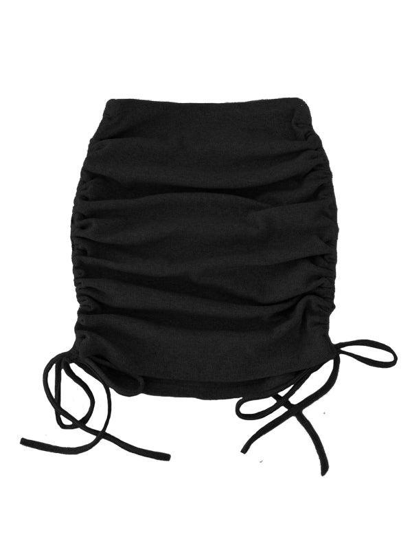Alora Solid Color Ruched Drawstring High Waist Mini Skirt - Vestir en Moda