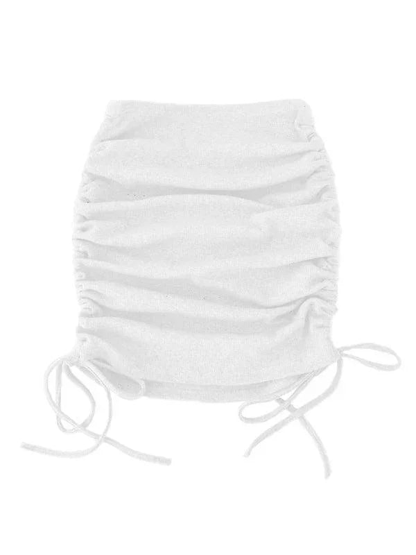 Alora Solid Color Ruched Drawstring High Waist Mini Skirt - Vestir en Moda