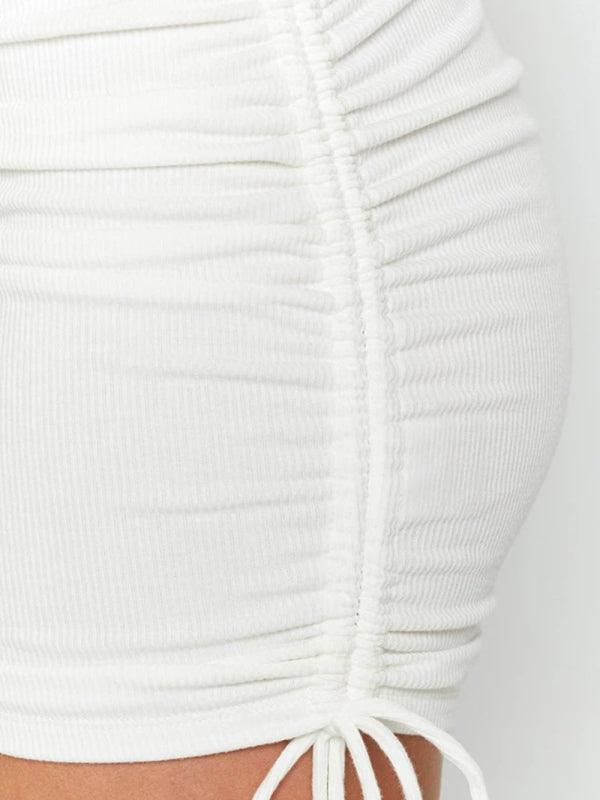 Alora Solid Color Ruched Drawstring High Waist Mini Skirt - Vestir en Moda