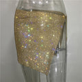 Alyssa Metal Fiber AsymmetricHipster Slit Rhinestone Split Sexy Skirt - Vestir en Moda