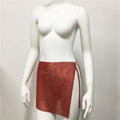 Alyssa Metal Fiber AsymmetricHipster Slit Rhinestone Split Sexy Skirt - Vestir en Moda