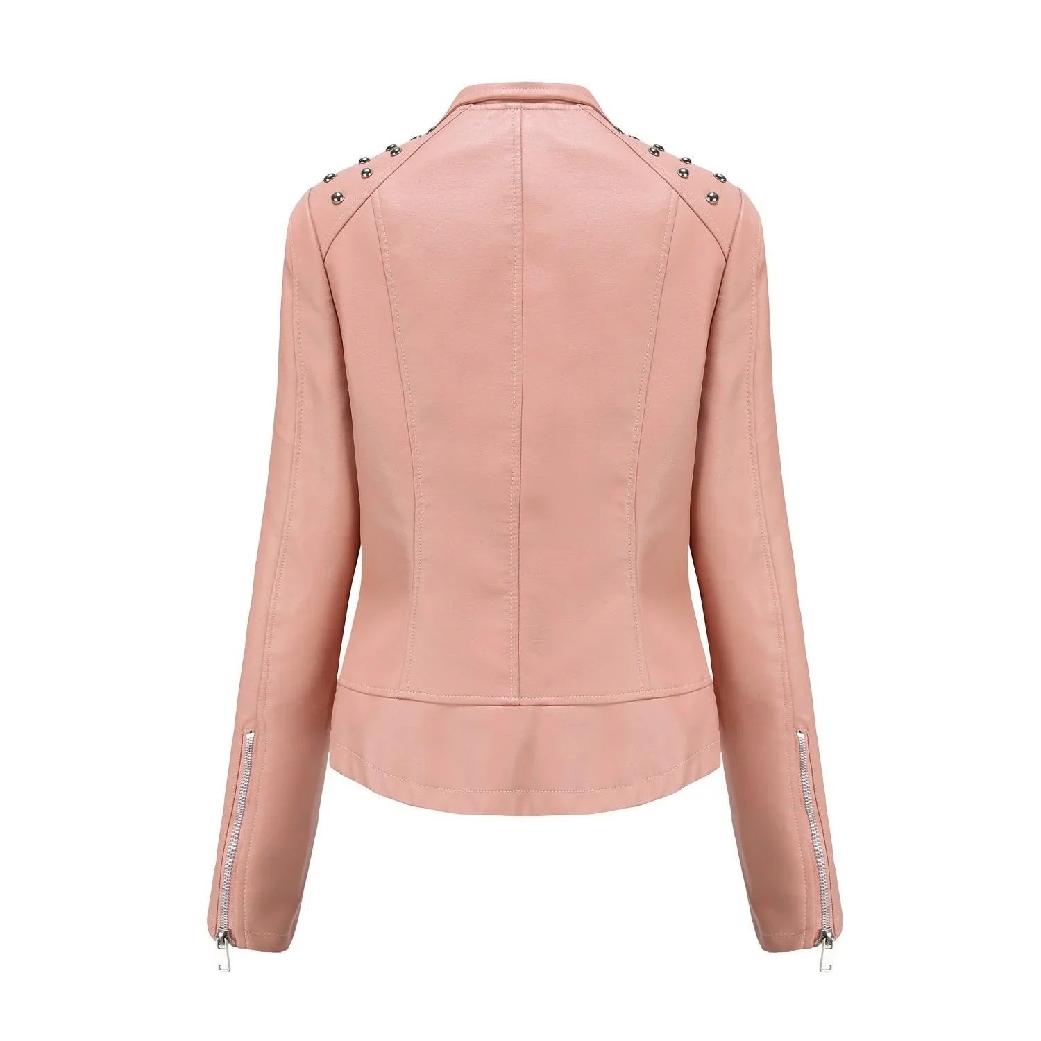 Amalia Regular Beading Zipper Faux Leather Jacket - Vestir en Moda