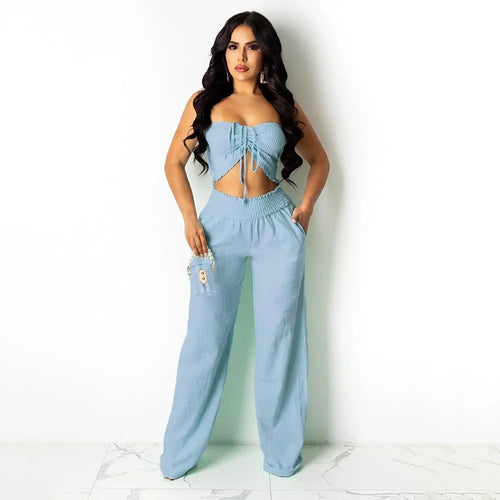 Amari Bow Suspenders Tube Solid Color Sexy Two Piece Suit - Vestir en Moda