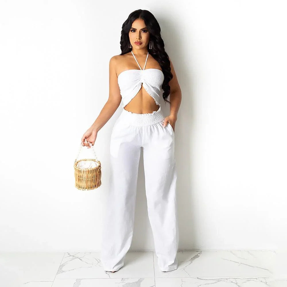 Amari Bow Suspenders Tube Solid Color Sexy Two Piece Suit - Vestir en Moda