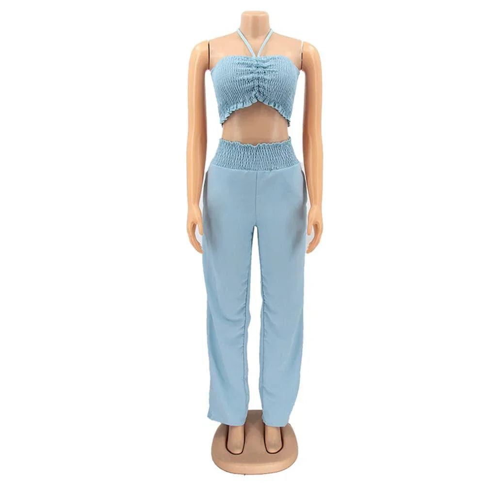 Amari Bow Suspenders Tube Solid Color Sexy Two Piece Suit - Vestir en Moda