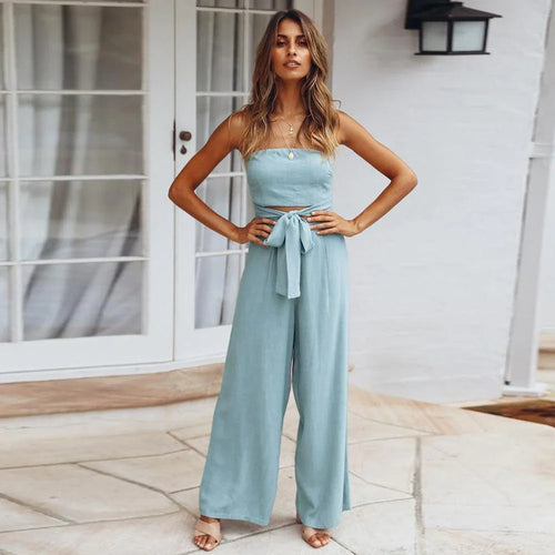 Ambar Casual Lace up Summer Tube Straight Jumpsuits - Vestir en Moda