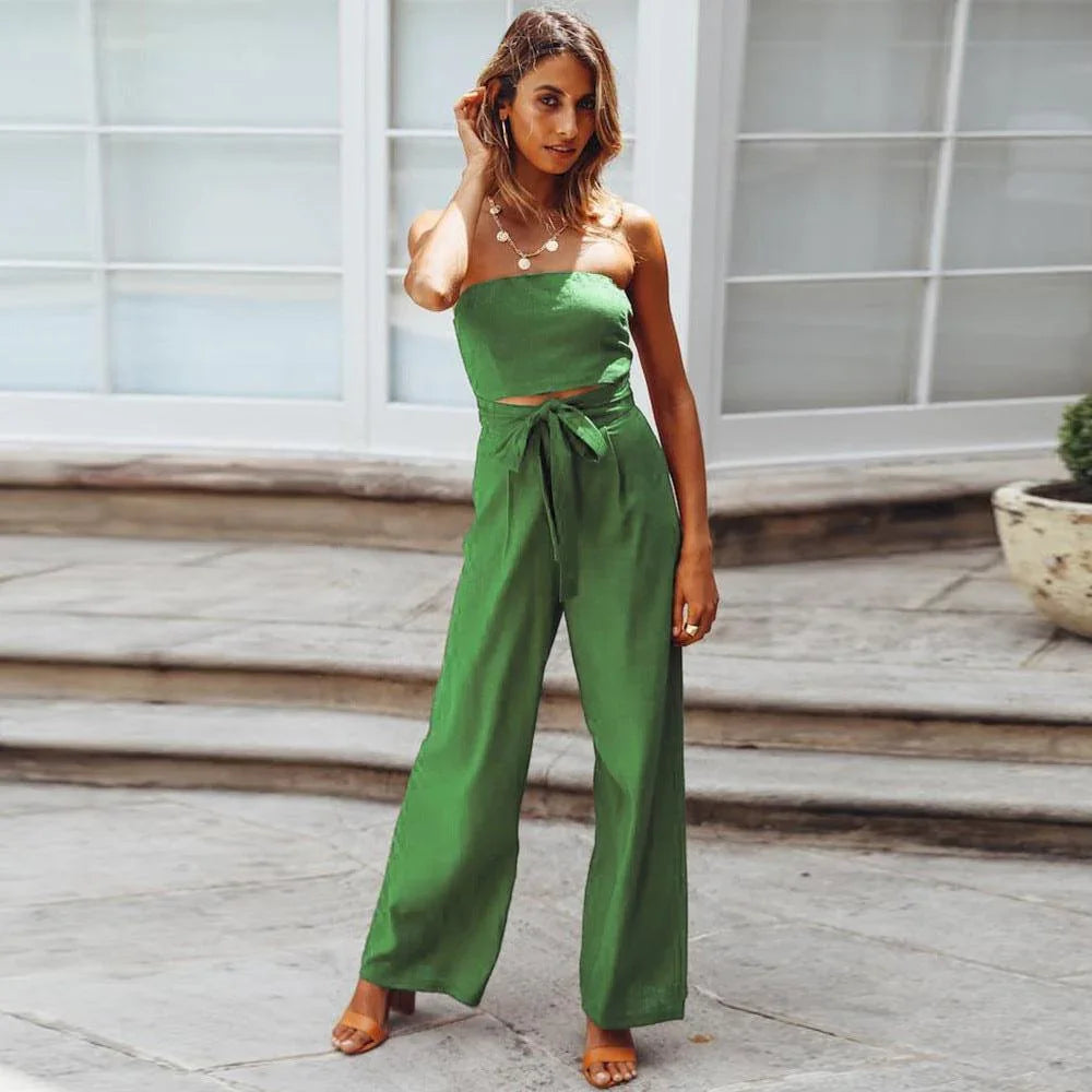 Ambar Casual Lace up Summer Tube Straight Jumpsuits - Vestir en Moda