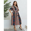 Amelia Summer V neck Printed Lace up Waist Dress - Vestir en Moda