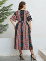 Amelia Summer V neck Printed Lace up Waist Dress - Vestir en Moda