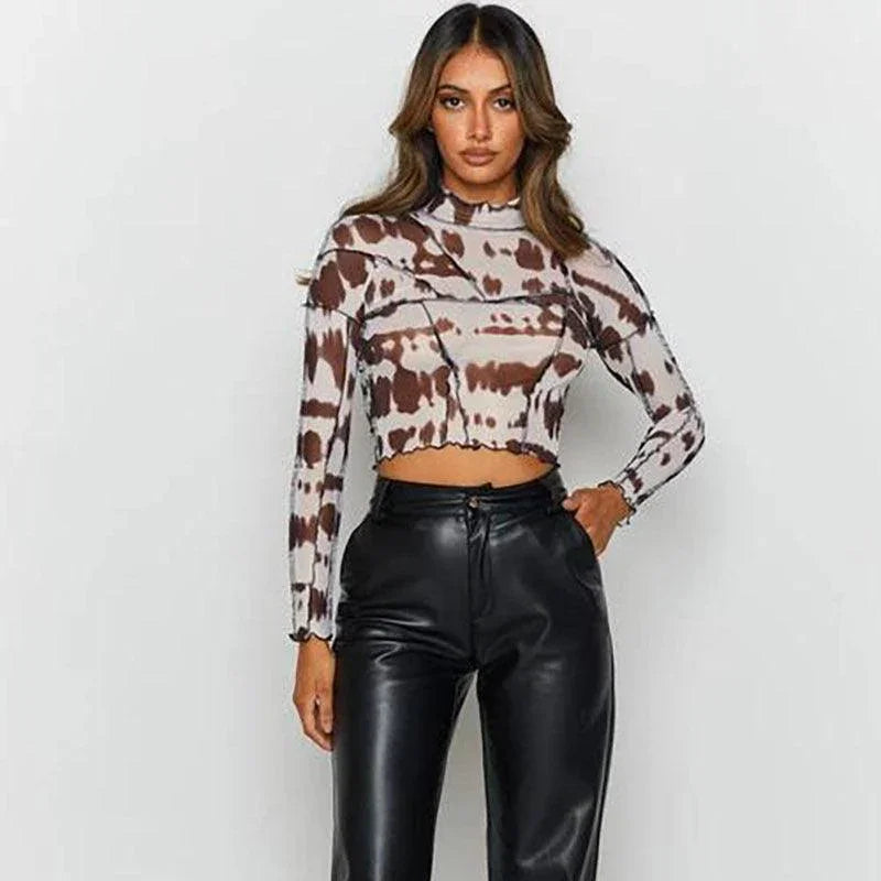 Ana round Neck Slim Fit Patchwork Tops - Vestir en Moda