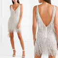 Angela Smith Sexy Tassel V-neck Slim Sequin Mini Dress - Vestir en Moda
