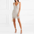 Angela Smith Sexy Tassel V-neck Slim Sequin Mini Dress - Vestir en Moda