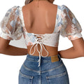 Anna Sexy Lace Puff Sleeve See through French Short Top - Vestir en Moda