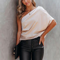Annie Satin Top Oblique Shoulder Blouse - Vestir en Moda