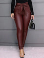Ari Slim Fit Sexy Tie Belt PU Faux Leather Pants - Vestir en Moda