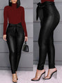 Ari Slim Fit Sexy Tie Belt PU Faux Leather Pants - Vestir en Moda