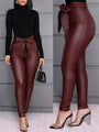 Ari Slim Fit Sexy Tie Belt PU Faux Leather Pants - Vestir en Moda