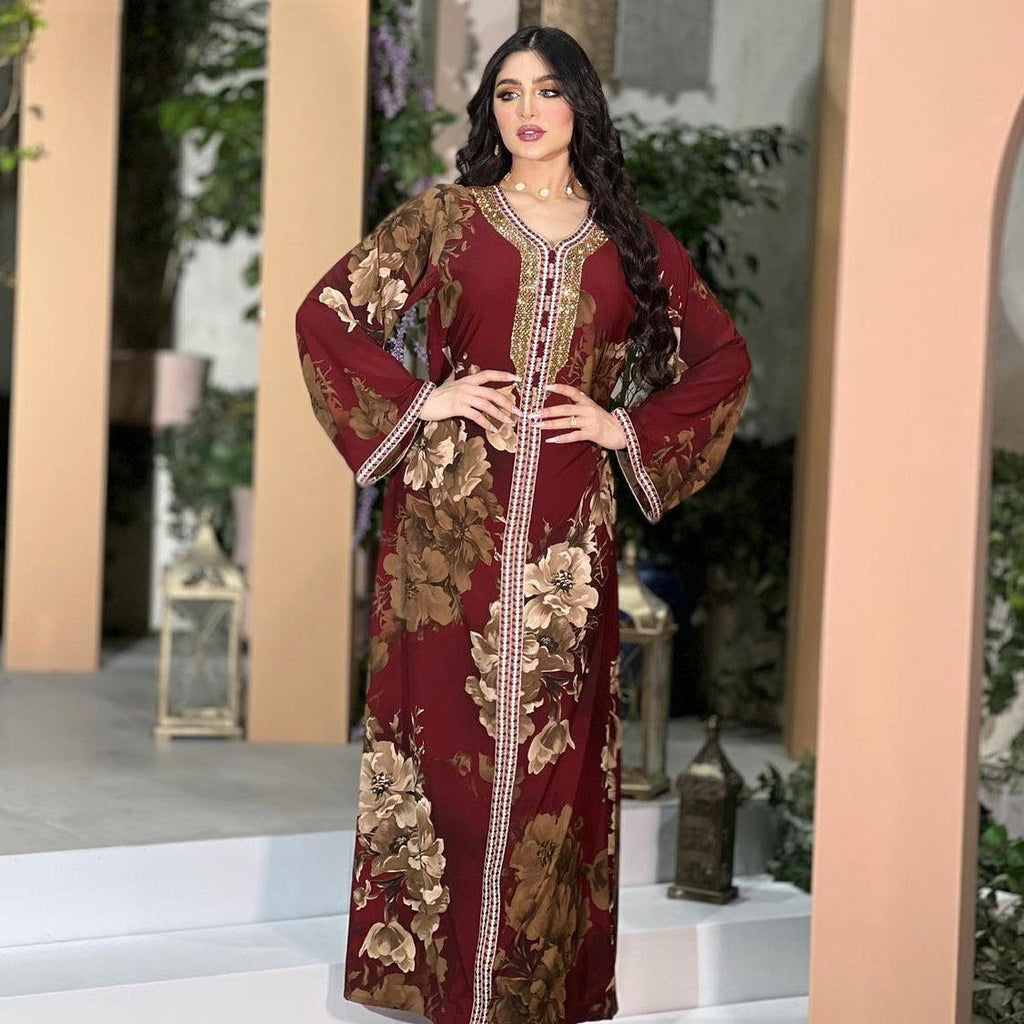 Ariana Middle East Arab Robe Abaya Printed Dresses - Vestir en Moda