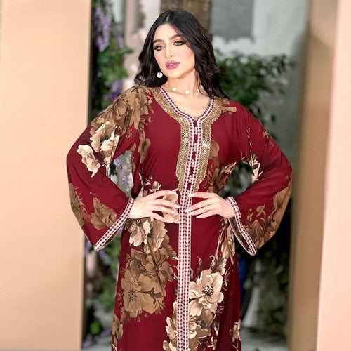 Ariana Middle East Arab Robe Abaya Printed Dresses - Vestir en Moda