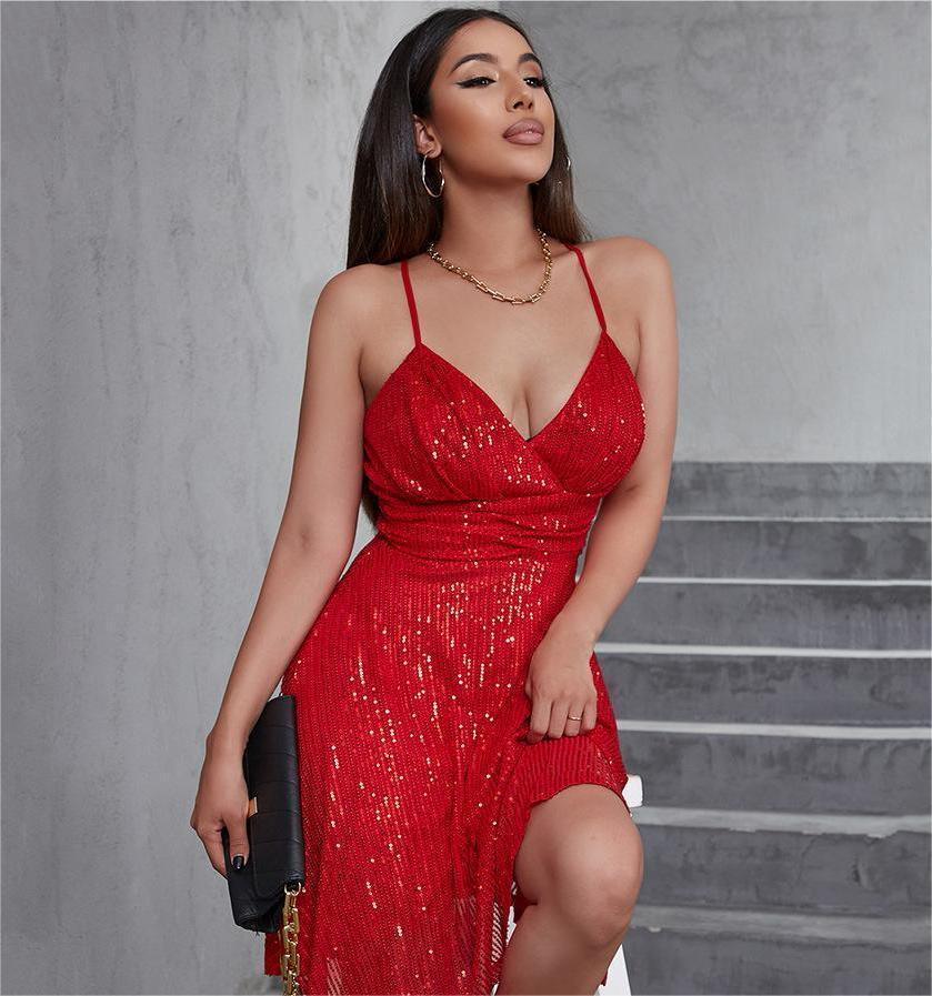 Arianny Sequined Pleated Cross Party Dresses - Vestir en Moda