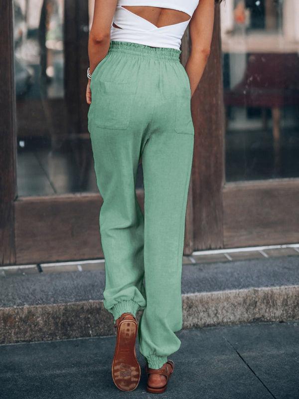 Armani Bloomer Solid Color Cotton Linen Ladies Pocket Drawstring Pant - Vestir en Moda