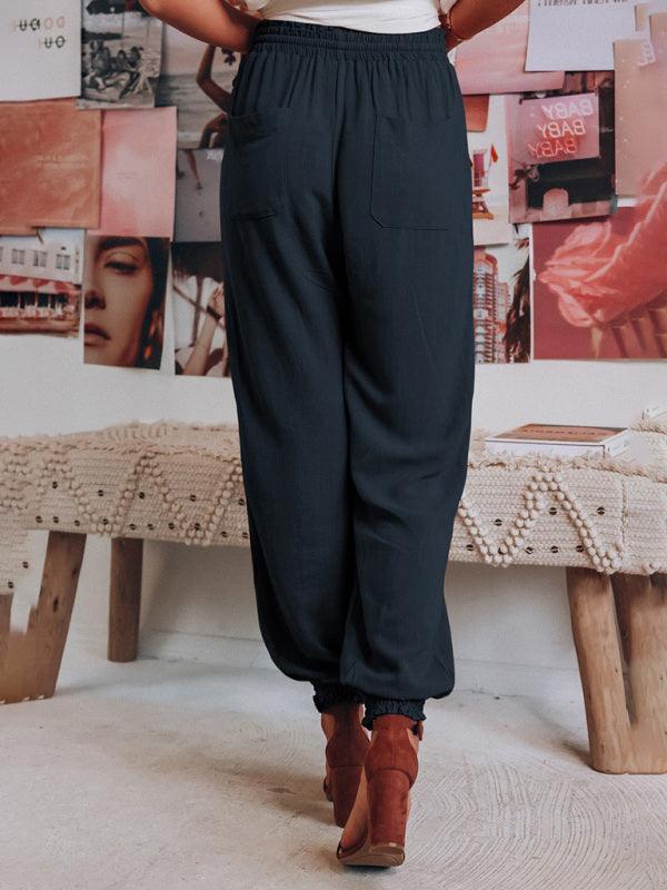 Armani Bloomer Solid Color Cotton Linen Ladies Pocket Drawstring Pant - Vestir en Moda