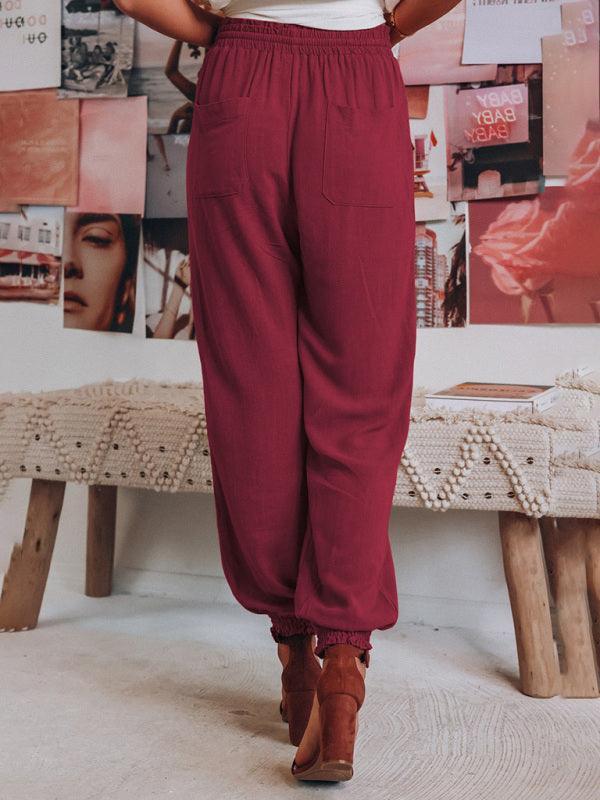 Armani Bloomer Solid Color Cotton Linen Ladies Pocket Drawstring Pant - Vestir en Moda
