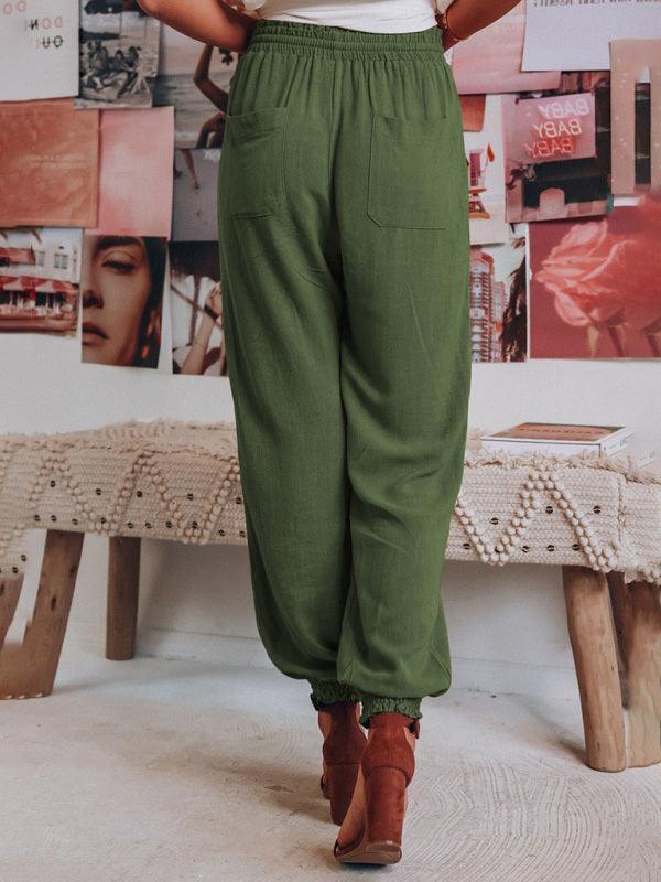 Armani Bloomer Solid Color Cotton Linen Ladies Pocket Drawstring Pant - Vestir en Moda
