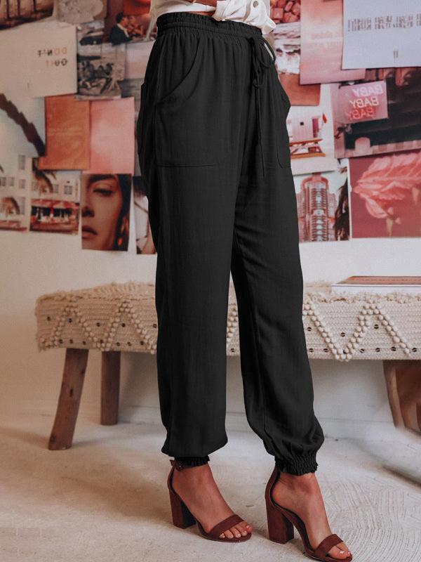 Armani Bloomer Solid Color Cotton Linen Ladies Pocket Drawstring Pant - Vestir en Moda