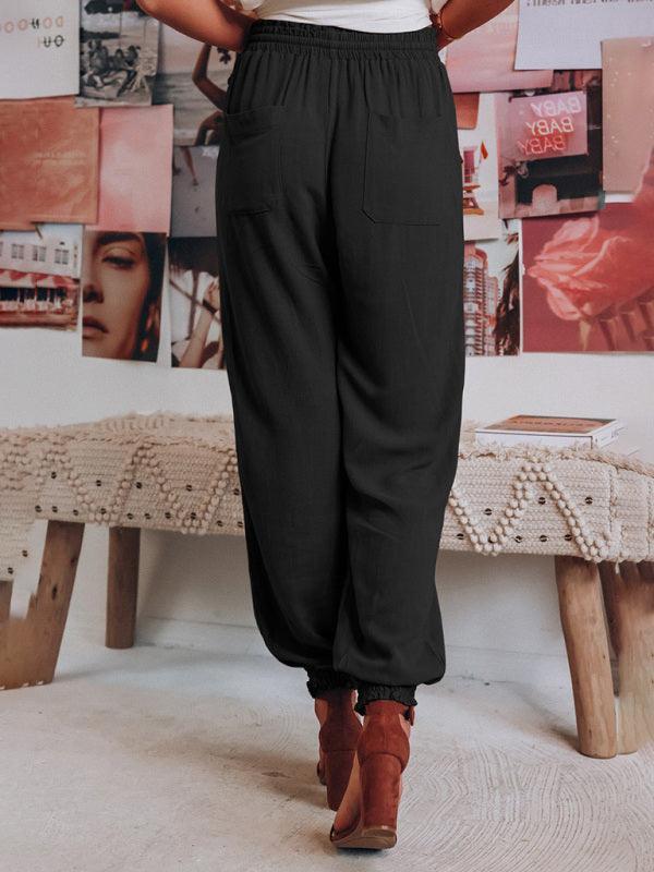 Armani Bloomer Solid Color Cotton Linen Ladies Pocket Drawstring Pant - Vestir en Moda