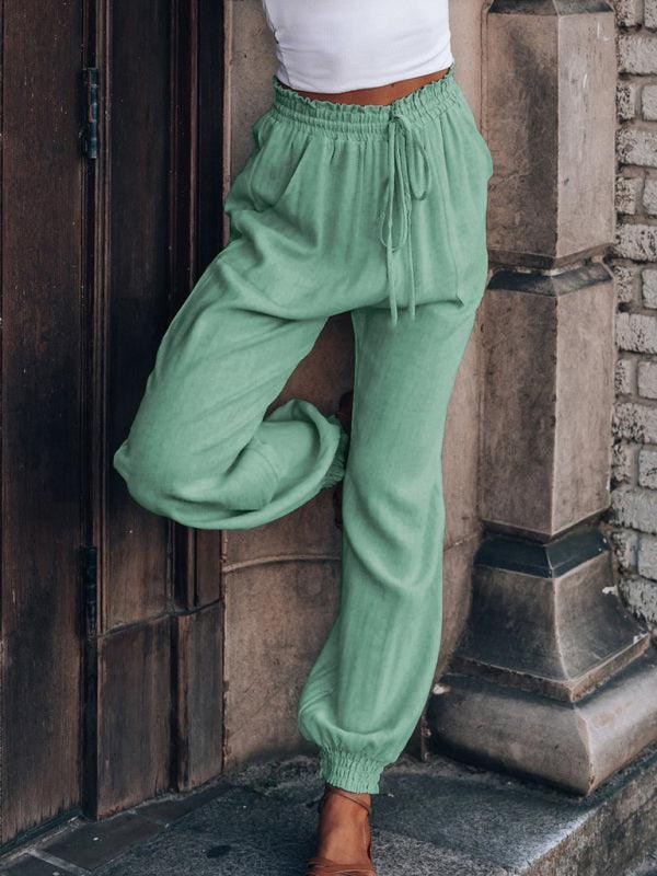 Armani Bloomer Solid Color Cotton Linen Ladies Pocket Drawstring Pant - Vestir en Moda