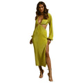 Ashlie Women Wear Long Sleeve Cropped Outfit Sexy Slit Dresses - Vestir en Moda