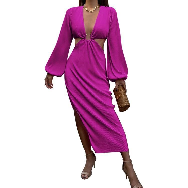 Ashlie Women Wear Long Sleeve Cropped Outfit Sexy Slit Dresses - Vestir en Moda