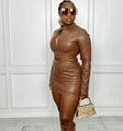 Athena Leather Zipper Mock Neck 2 Piece Skirt Sets - Vestir en Moda