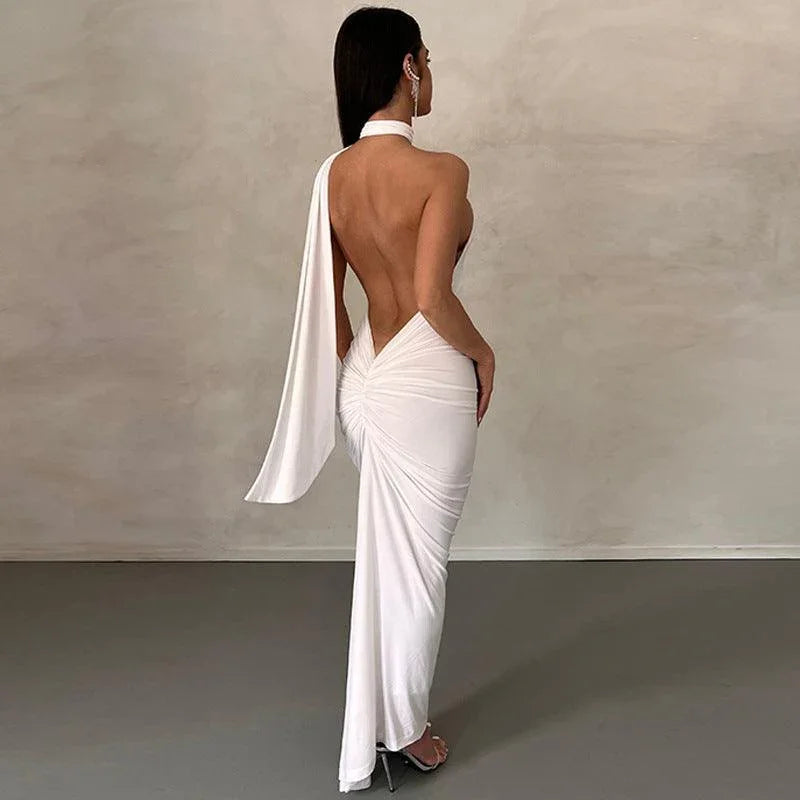Athena Scarf Sleeveless Backless Sexy Tight Ruffle Hip Dress - Vestir en Moda