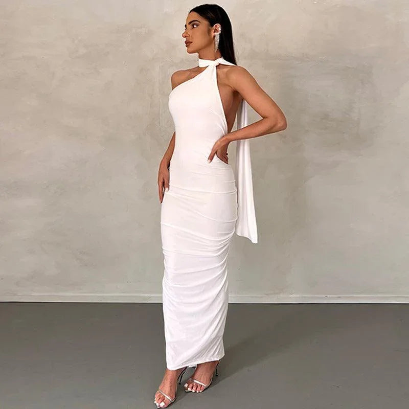 Athena Scarf Sleeveless Backless Sexy Tight Ruffle Hip Dress - Vestir en Moda
