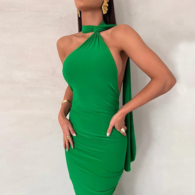 Athena Scarf Sleeveless Backless Sexy Tight Ruffle Hip Dress - Vestir en Moda