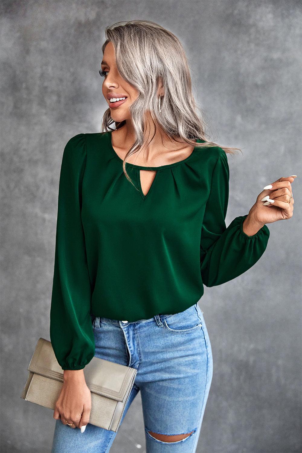 Ava Clothing Solid Color Classic Casual Pleated Blouse - Vestir en Moda